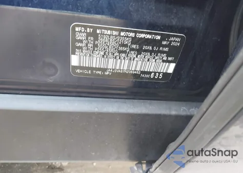 2024 Mitsubishi Outlander Se 2.5 2Wd/Se Black Edition S-Awc/Se Black Edition W/Pano Roof из США, поврежденный, VIN JA4J3VA87RZ069462